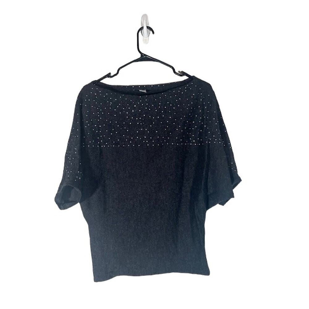 Avellini Black Merino Wool Short Sleeve Sequin Dressy Knit Sweater Women Sz S